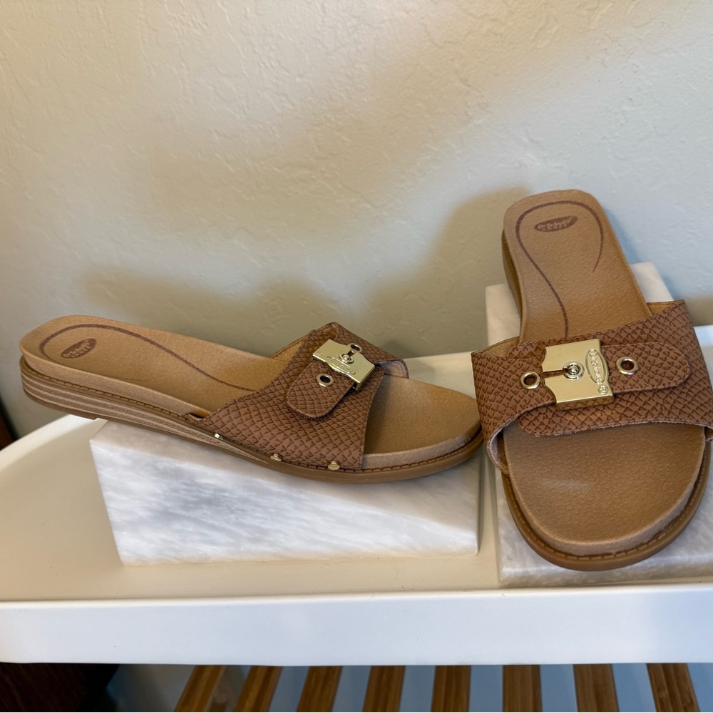 Dr. Scholl’s Originalist Slide Sandals Brown Snake Embossed US 8.5